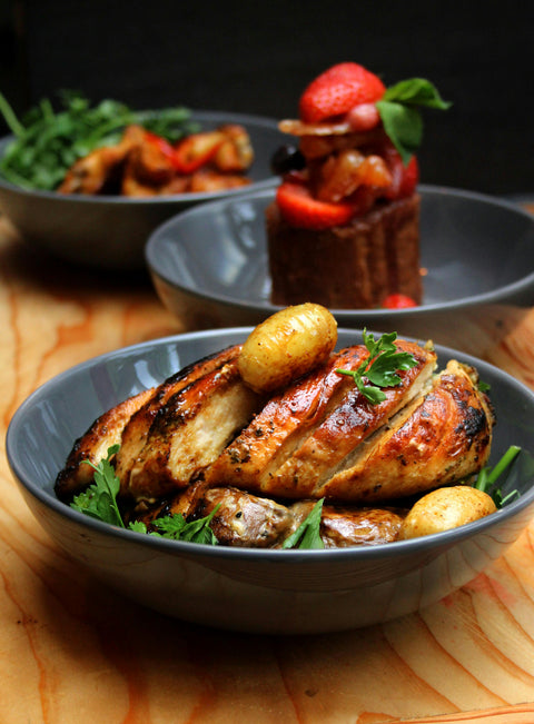 Chicken and Tomato Sauce with Sweet Potatoes and Broccoli