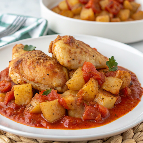 Chicken and Tomato Sauce with Potato Cubes