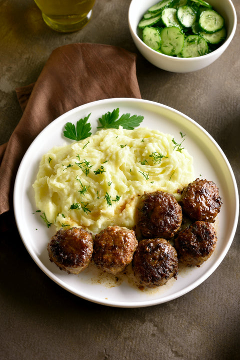 Purée de pommes de terre et boulettes de viande