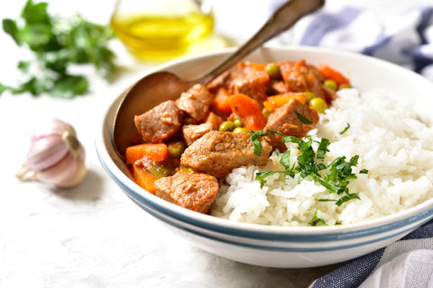 Bazella Ragout Peas Nuts & Beef With Basmati Rice